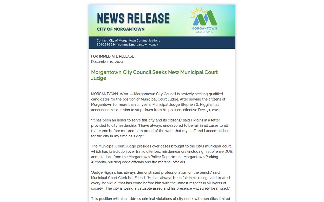 Morgantown municipal jurisdiction and session pattern notice