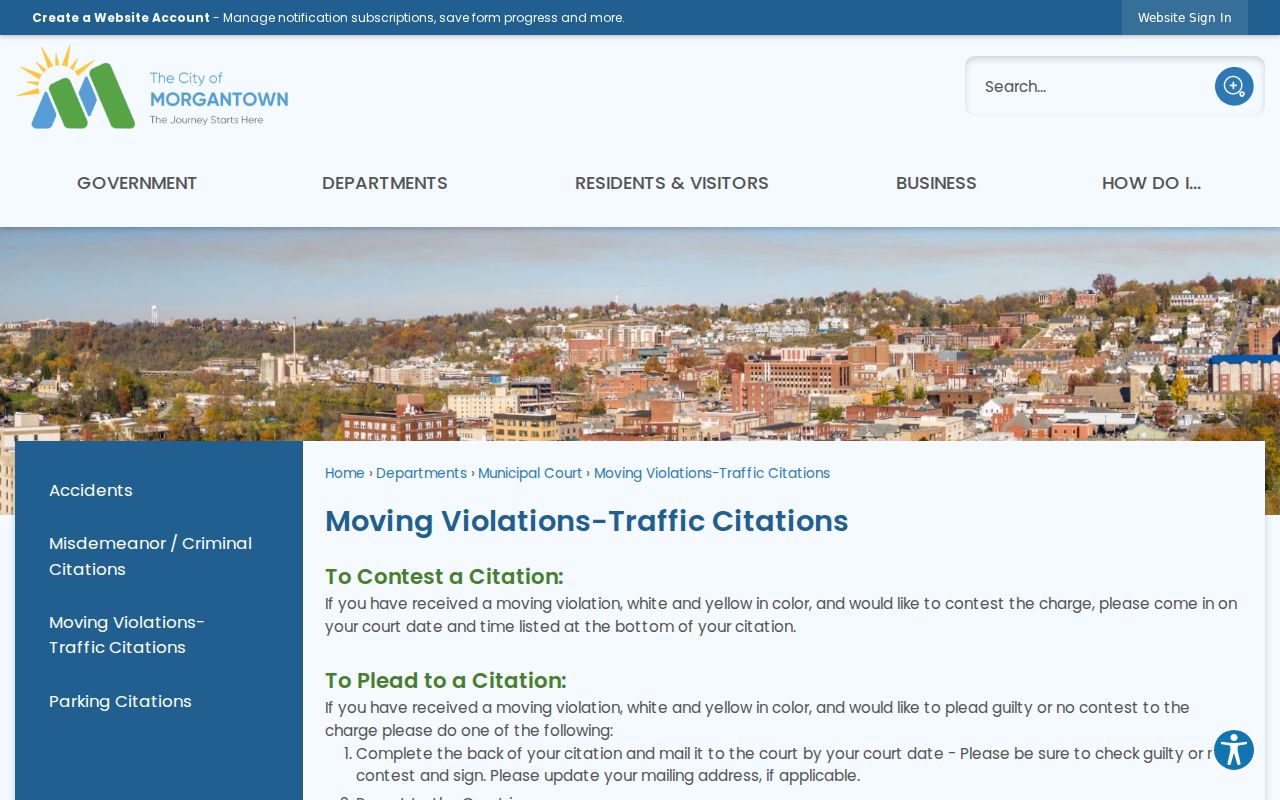 Morgantown moving violation plea and court-date instructions