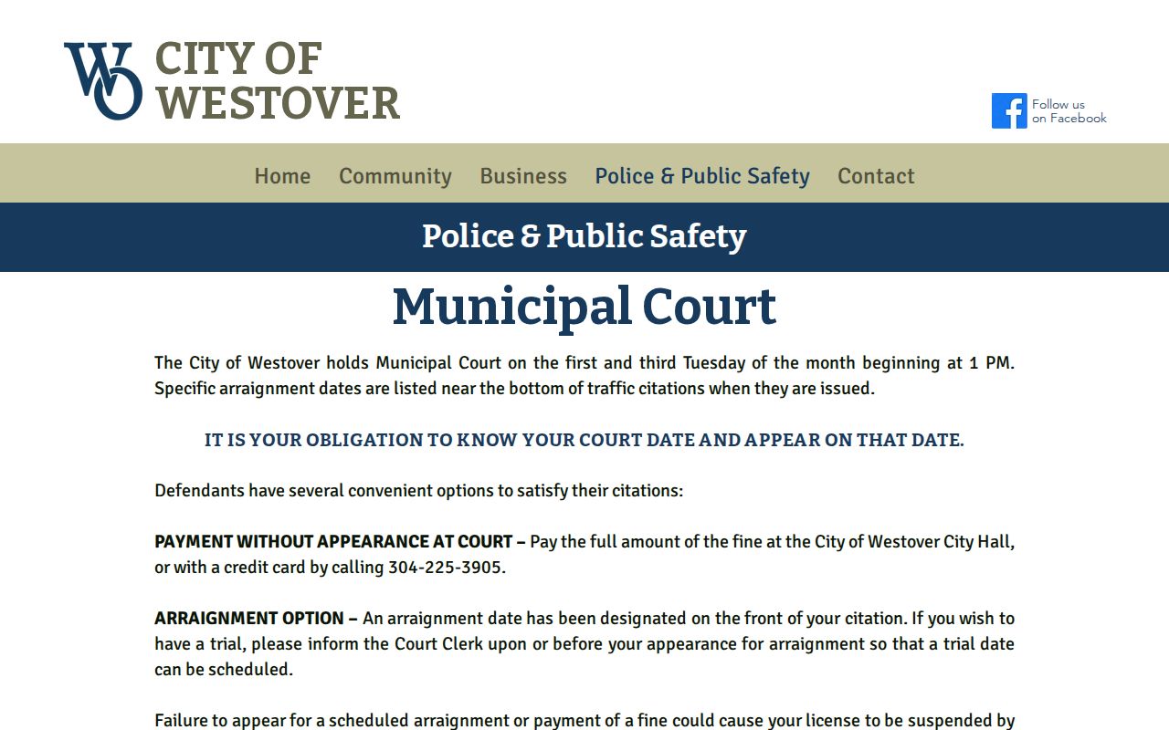 Westover Municipal Court first and third Tuesday schedule